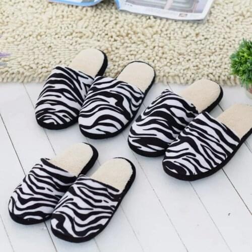 Winter Zebra Pattern Living Room Bedroom Office Home Antiskid Warm Silent Womens Slippers
