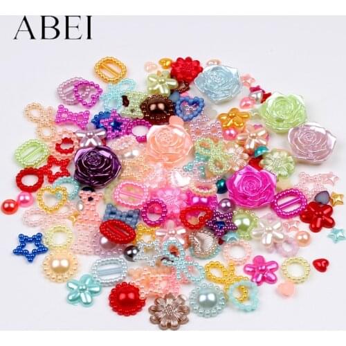200pcs 6-20mm mix colors random styles Falt Back Loose Beads ABS Half Round Heart Flower Bow Pearls Bead