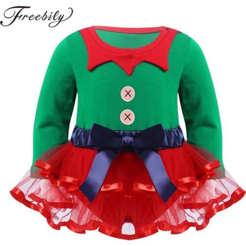 Infant Baby Girls Ballet Leotard Tutu Dress Baby Romper Jumpsuit Girl Cute Reindeer Elf Christmas Costume Cosplay Party Dress Up