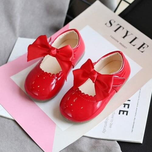 Children Girls Shoes Spring New Cute Bowknot Leather Bow Princess Shoes Baby Casual Comfortable Flats Kids Toddler Shoes E432