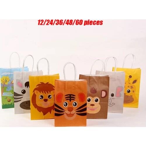 Kids Favors Animal Print Christmas Gift Bags with Handle Baby Boys Birthday Party Paper Candy Box with Handle Wedding Cookie Bag