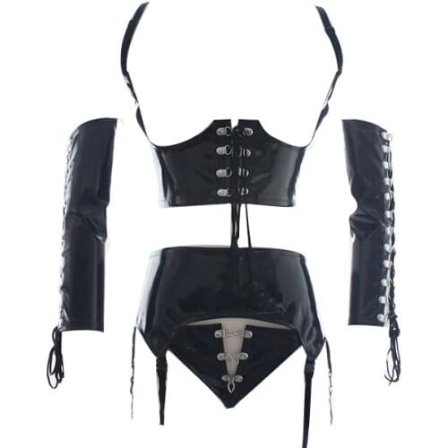 For Couples Queen Sex Training AV Game Props Sex Games Black Bright Leather Suit Dress Shackles for Party Sex Game Shop BD020