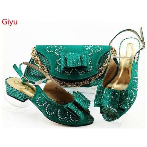 Doershow teal Shoes and bag maching set in summer High heel with smart hand bag matching set African Shoes and bag set!SBZ1-8