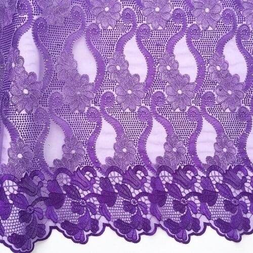 Purple French Tulle Lace Fabric High Quality African Net Lace Green Gold Lilac 2019 Nigerian Lace Fabrics with Beads and Stones
