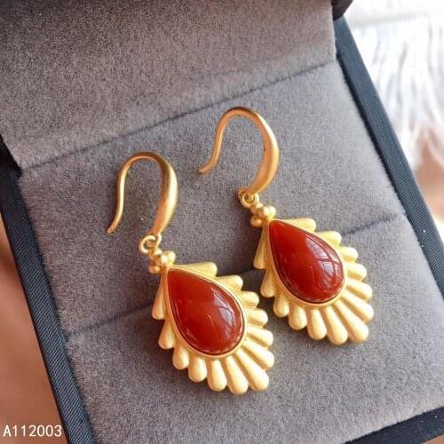 KJJEAXCMY Fine Jewelry 925 sterling silver inlaid natural Agate female earrings Eardrop luxury support detection
