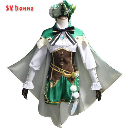 Game Genshin Impact Venti Cosplay Costume Project Barbatos Cosplay Uniform Halloween Carnival Coat Shirt Pants Belt Socks Set