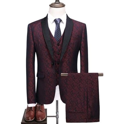 Suit + vest + pants)boutique fashion mens jacquard casual business suit high-end society formal suit 3 piece groom wedding