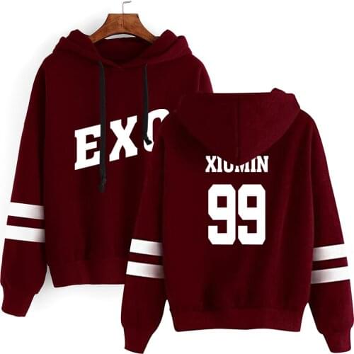 Kpop EXO Hoodies Women Harajuku Casual Tracksuit Loose Hoodie Sweatshirt Number Printed Korean Loose Sweatshirts Soft Simple