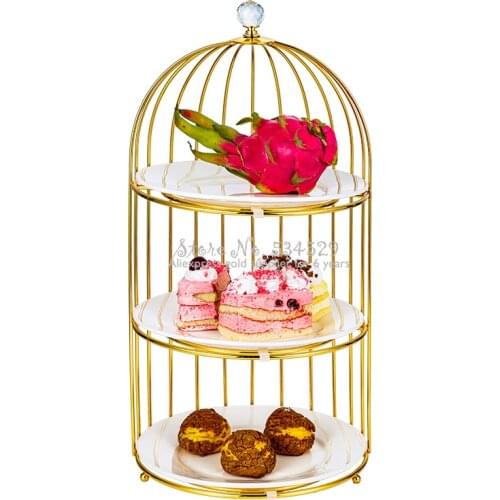 Creative Birdcage Shape Dessert Display Stand Ceramic Multi-layer Cupcake Tray Cake Stand Topper Afternoon Tea Snack Rack