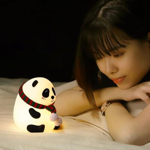 Creative Silicone Panda Night Light Touch Sensor USB Rechargeable Colorful Atmosphere Light Bedroom Lamp For Kids Gift