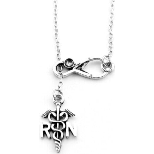 RN Medical Stethoscope Electrocardiogram Shape Pendent Charm Necklace Gift for Nursing Student Vintage Collares Fashon Jewelry