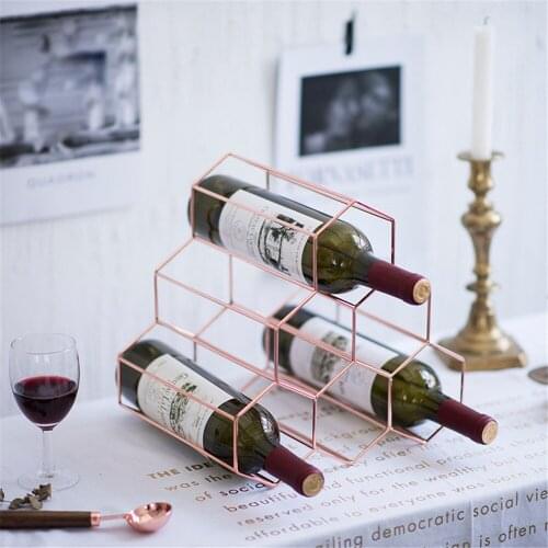 Honeycomb Style Metal Wine Rack Chic Rose Gold Desk Storage Basket Scandinavian Red Wine Organizer Holder Home Decor