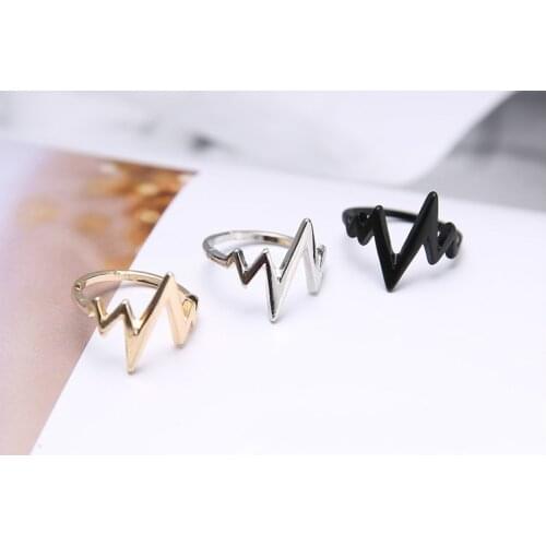 Cute Finger Ring Electrocardiogram Ring Simple Gothic Black Gold 2020 Engagement Championship Rings Anelli Donna Bagues Us 6