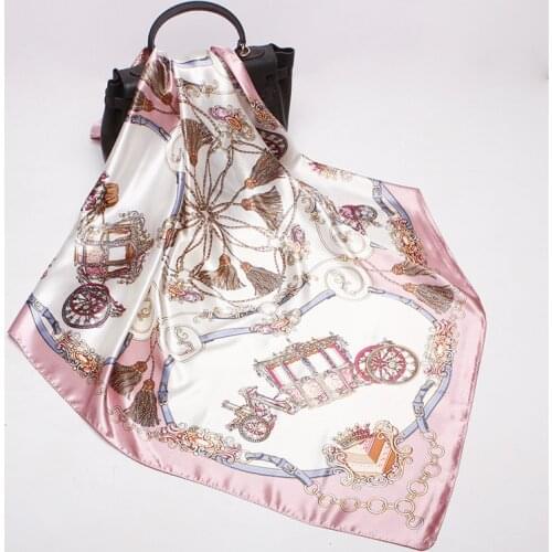 Fashion Scarves for Women Shawl Print Silk Satin Hijab Scarf Female Bandana 90*90cm Luxury Brand Square Shawls Scarfs For Ladies