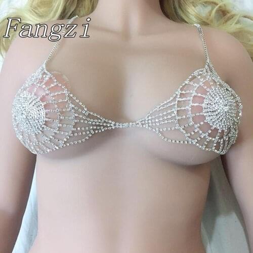 Fashion womens crystal bra T-String combination set luxury hollow out round Rhinestone body sexy bikini jewelry gift