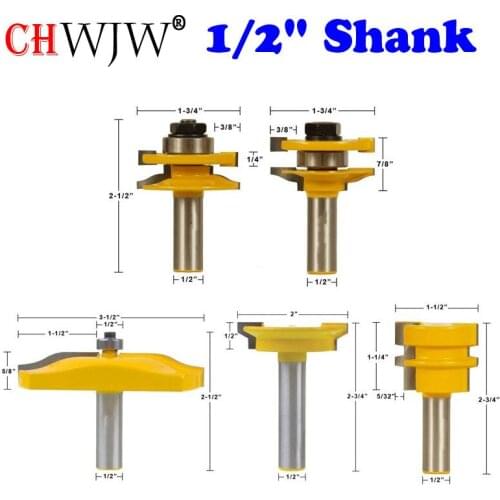 5PC 1/2" Shank Large Ogee Router Bit Set -door knife Line knife Woodworking cutter Tenon Cutter for Woodworking Tools