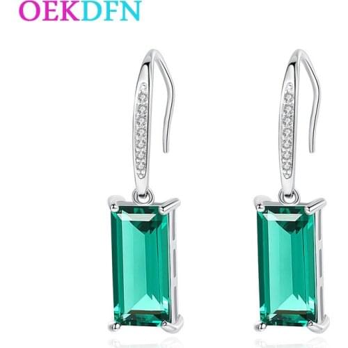 OEKDFN Real 925 Sterling Silver Earrings Moissanite Emerald Amethyst Sapphire Gemstone Drop Dangle Earrings Wedding Fine Jewelry