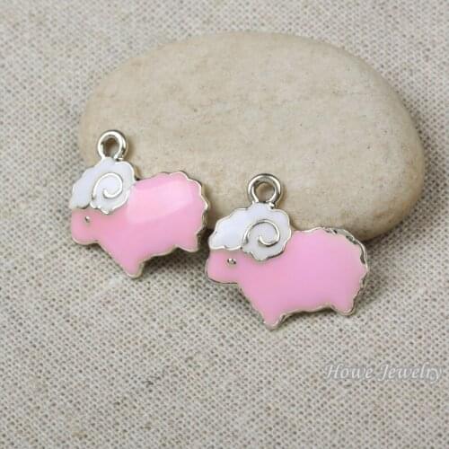 Wholesale 38 pcs Enamel Alloy Gold-color Jewelry Sheep Pendants charms for bracelet necklace DIY jewelry making