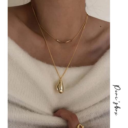 PerisBox 2Pcs/Set Waterdrop Irregular Necklaces Wave Shape Gold Necklaces for Women Minimalist Abstract Necklace Everyday 2020