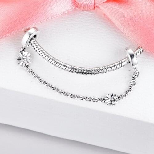 Fits Pandora Bracelet Charms 925 Sterling Silver Flower Safety Chain Beads Women DIY Jewelry Making Kralen Charmsy Wholesale