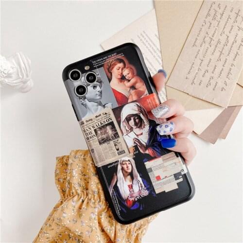 Retro illustration virgin mary art Phone Case For iPhone 11 Pro Max case Cute Silicone cover for iPhone XR X XS 7 8 Plus SE case