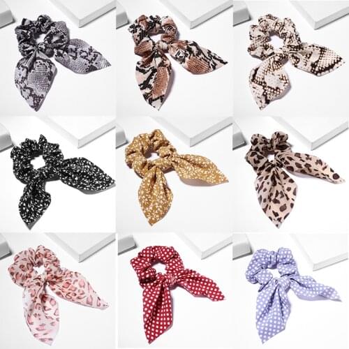 Fashion Floral Print Scrunchie Silk Elastic Hair Band For Women Hair Scarf Bows Rubber Ropes Girls Hair Ties Hair Accessory
