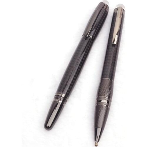 Luxury Carbon Fiber Rollerball Pens Black Gel Ink Business Writing Ballpoint Pens Stationery Gift Set Office Supplies