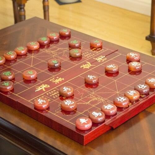 Natural Jade Luxury Chess Large Folding Bamboo Wood Board Board Chinese Chess Agate Pieces Ajedrez Madera Family Games EK50QL