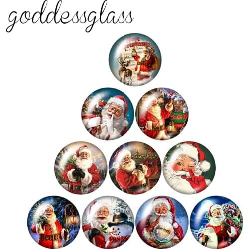 Merry Christmas Happy New Year Gift 10pcs mixed 12mm/18mm/20mm/25mm Round photo glass cabochon demo flat back Making findings
