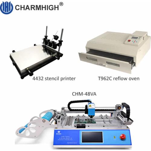 SMT Production line: 4432 Stencil Printer, CHMT48VA Pick Place Machine, T962C Reflow Oven