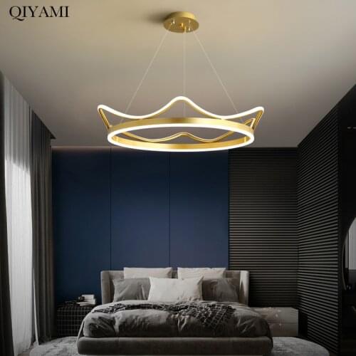 Modern Creative Led Pendant Lights For Dinning Room Parlor Bedroom Study Gold Crown Hanging Lamps Lighting Fixtures Lustre Deco