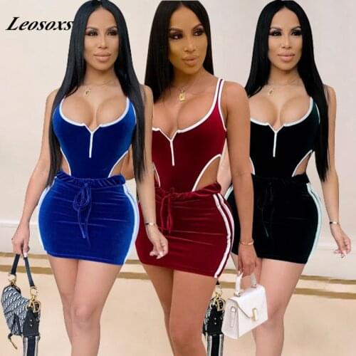 Stitching halter cutout one-piece top and skirt sexy suit Bodysuits Jumpsuits Sexy Club Wear Womens tracksuit Women jumpsuit