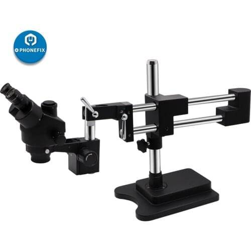 7X-45X Black Simul-Focal Trinocular Stereo Zoom Microscope With Double Arm Boom Stand for Phone PCB Soldering Microscope Set