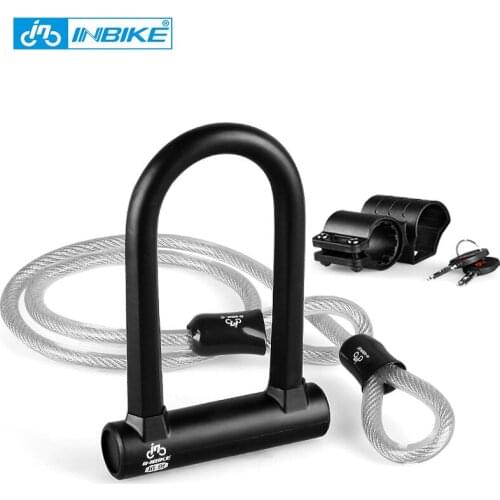 INBIKE Bike U Lock Anti-theft MTB Road Bike Bicycle Lock Cycling Accessories Heavy Duty Steel Security Bike Cable U-Locks Set