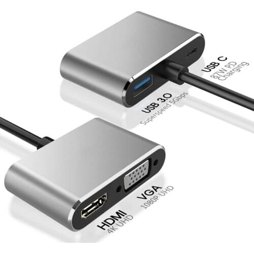 USB C Hub Splitter Type-C 3.1 to 4K HDMI Compatible VGA USB 3.0 PD chagring for Macbook Pro/Air M1 2021 windows Laptop