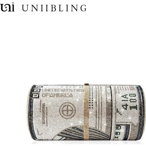 Uniibling Rhinestone Evening Handbags for Elegant Women Golden Party Bag Crystal Fashion Money Clutch Purse