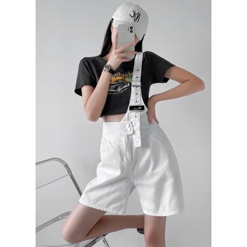 Small Diagonal One-Shoulder Strap Jeans Womens 2021 Summer New High-Waisted Thin Wide-Leg Five-Point Shorts Tide