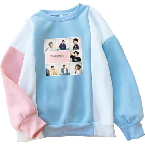 Women Sweet Harajuku Hoodies O-neck Contrast Colors Patchwork Sweatshirts Fleece Autumn Winter Coat Kpop Jumper Pullovers