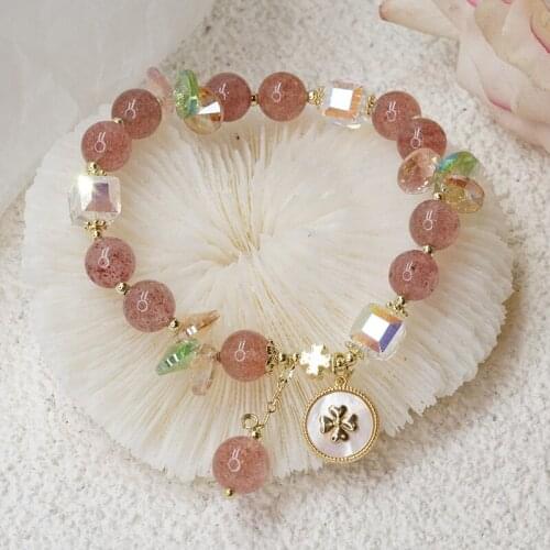 Strawberry Crystal Handmade Women Fashion Natural Stone Shell Bracelet Women Girl Jewelry