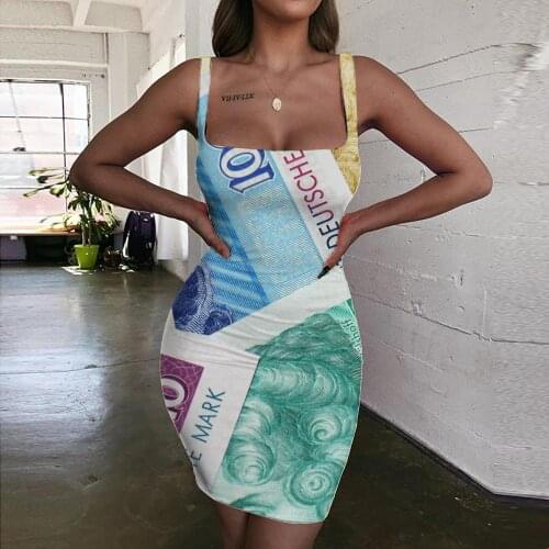 Giyu Brand Money Dress Women Canada Halter Sleeveless Colorful 3d Print Character Vestido Sexy Harajuku Ladies Dresses