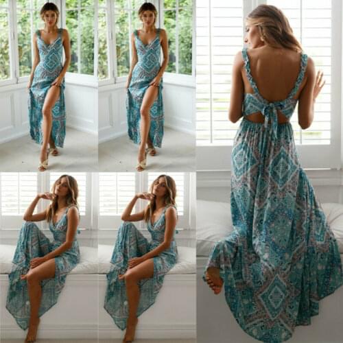 Womens Summer Holiday Vintage Belt High Waist V-neck Loose Boho Floral Short Sleeve Long Maxi Dress Party Beach Sundress