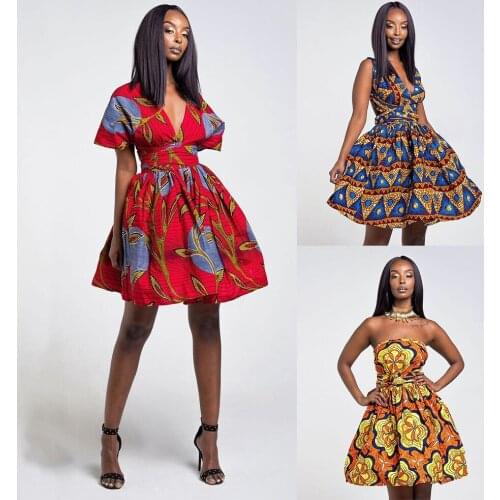 Sexy printed evening african dresses for women 2019 retro style cross bandage dress ladies Traditional Africa Clothing