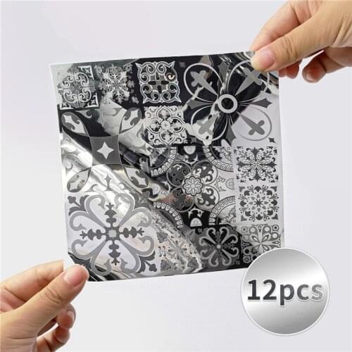 12PCS 3D Self Adhesive Wall Stickers Waterproof Decor Wallpaper Brick Ceramic Tile Sticker Mosaic Tiles For Living Room 6x6In