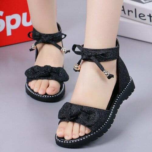 2020 New Girls Shoes Flat Heel Sandals Kids Girls Spring Summer Little Kids Shoes Princess Dress Bow Fashion Shoes Teenage Girls