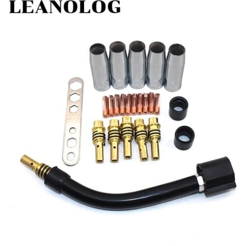 24pcs 15AK Binzel Torch/Gun Consumables Electrode and Shield Cups and Link Rod Tips Goose Neck Bend for MIG Welding Machine