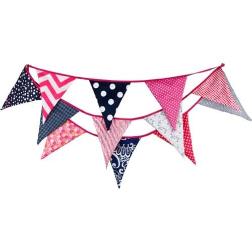 3.6m 12 Flags 17*22*22cm Rose Red Series Cotton Banner Pennant Garland Kids Baby Shower Birthday Bunting Wedding Party Decor