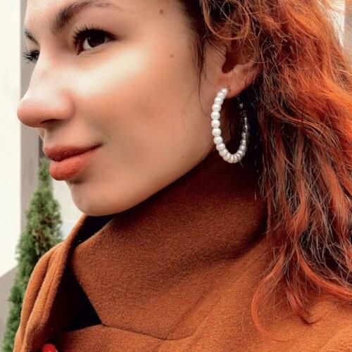 ALIUTOM Fashion Korean Style Pearl Hoop Earrings for Women Geometric Round Earrings Jewelry Gifts fashion hoops 2020