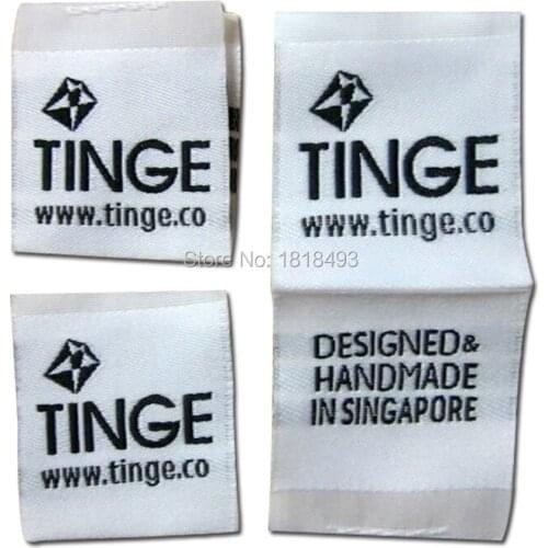 Free shipping customize woven main labels with loop fold/clothing woven labels/garment embroidered labels/collar tags 1000 pcs