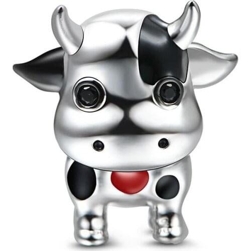 New 925 Sterling Silver Cute Cow Love Charm Bead Fit Original Pandora Bracelet DIY Jewelry For Women