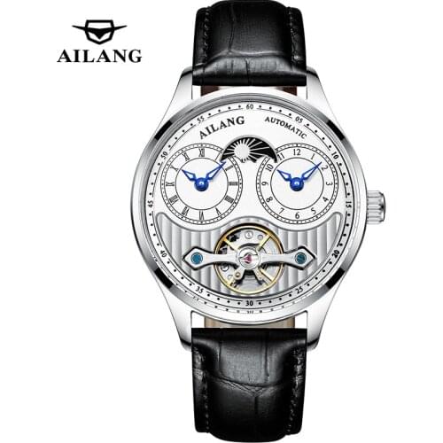 AILANGH Mens Mechanical Watch Stainless Steel Automatic White Dial Sports Waterproof Luxury Luminous Tourbillon Authentic Watch